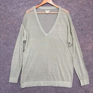Maeve Anthropologie Linen Oversized Swater Womens XL Lightweight Open Knit Green